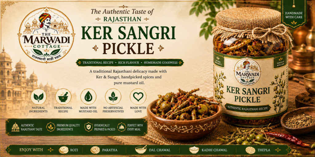 Authentic Rajasthani Ker Sangri Pickle in jar - The Marwadi Cottage